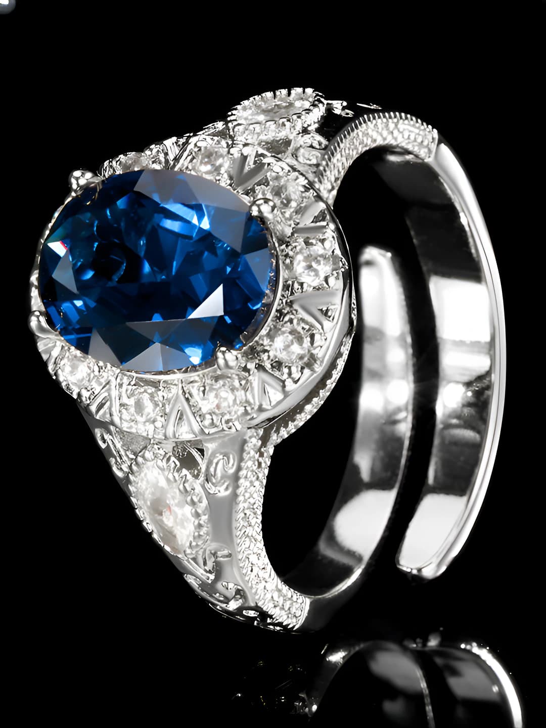 White gold blue spinel ring