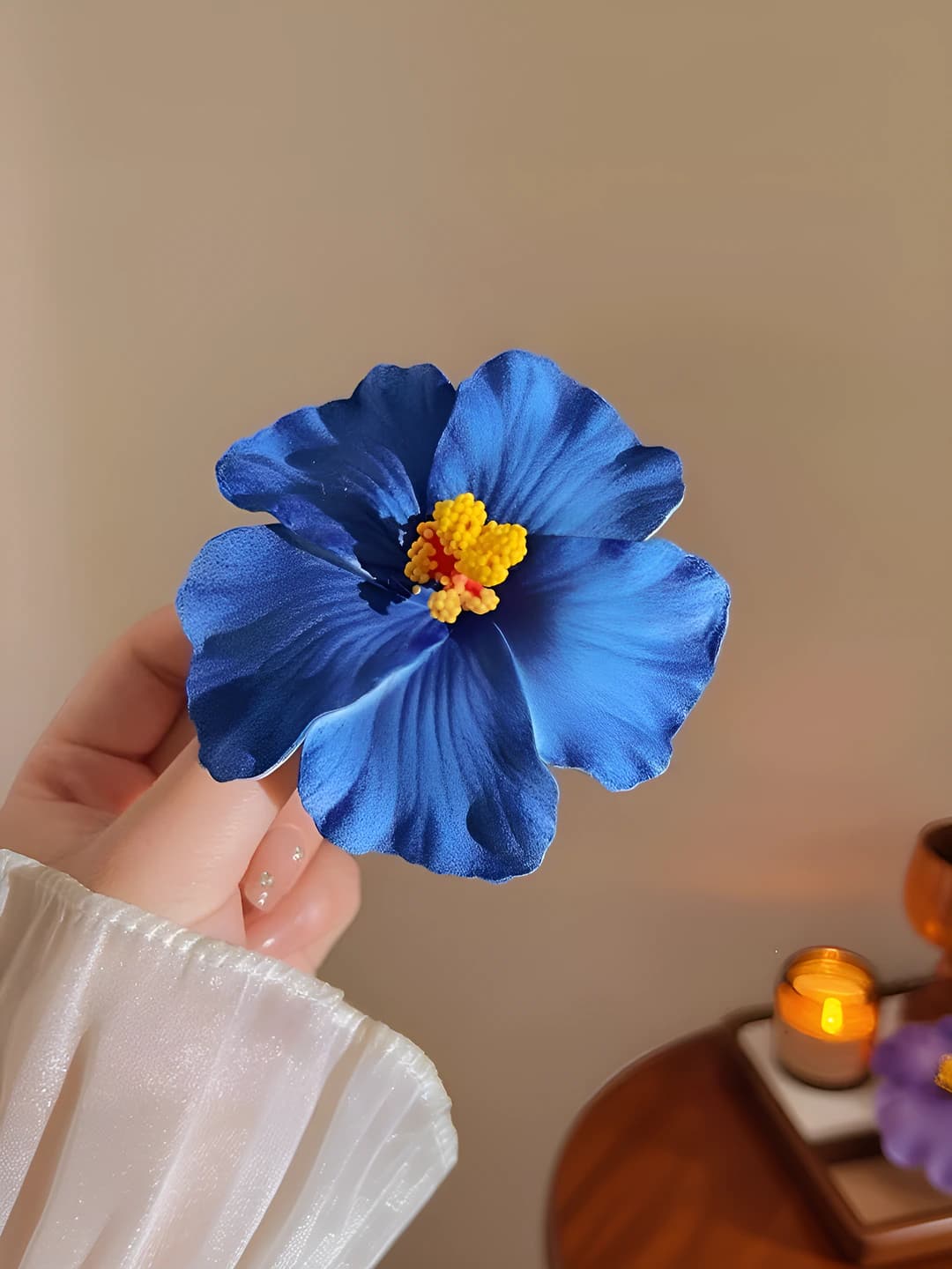 4# Blue plumeria hair clip ~9.5 cm