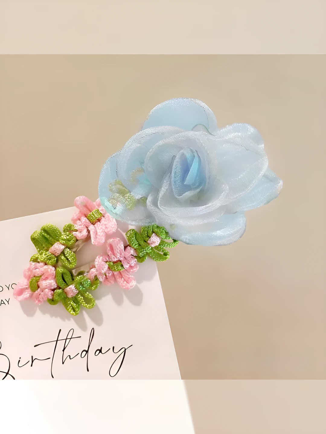 2# Blue mesh floral hair clip