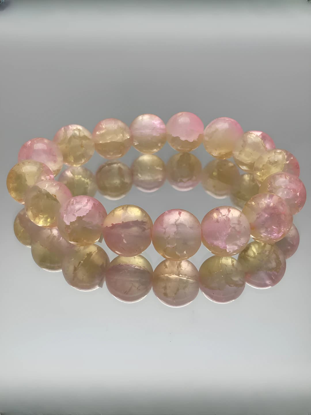 S301-12MM Pink-yellow ice crack bracelet #SZ1212