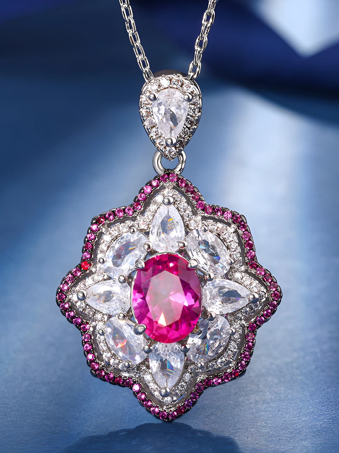 Rose red ruby pendant with chain