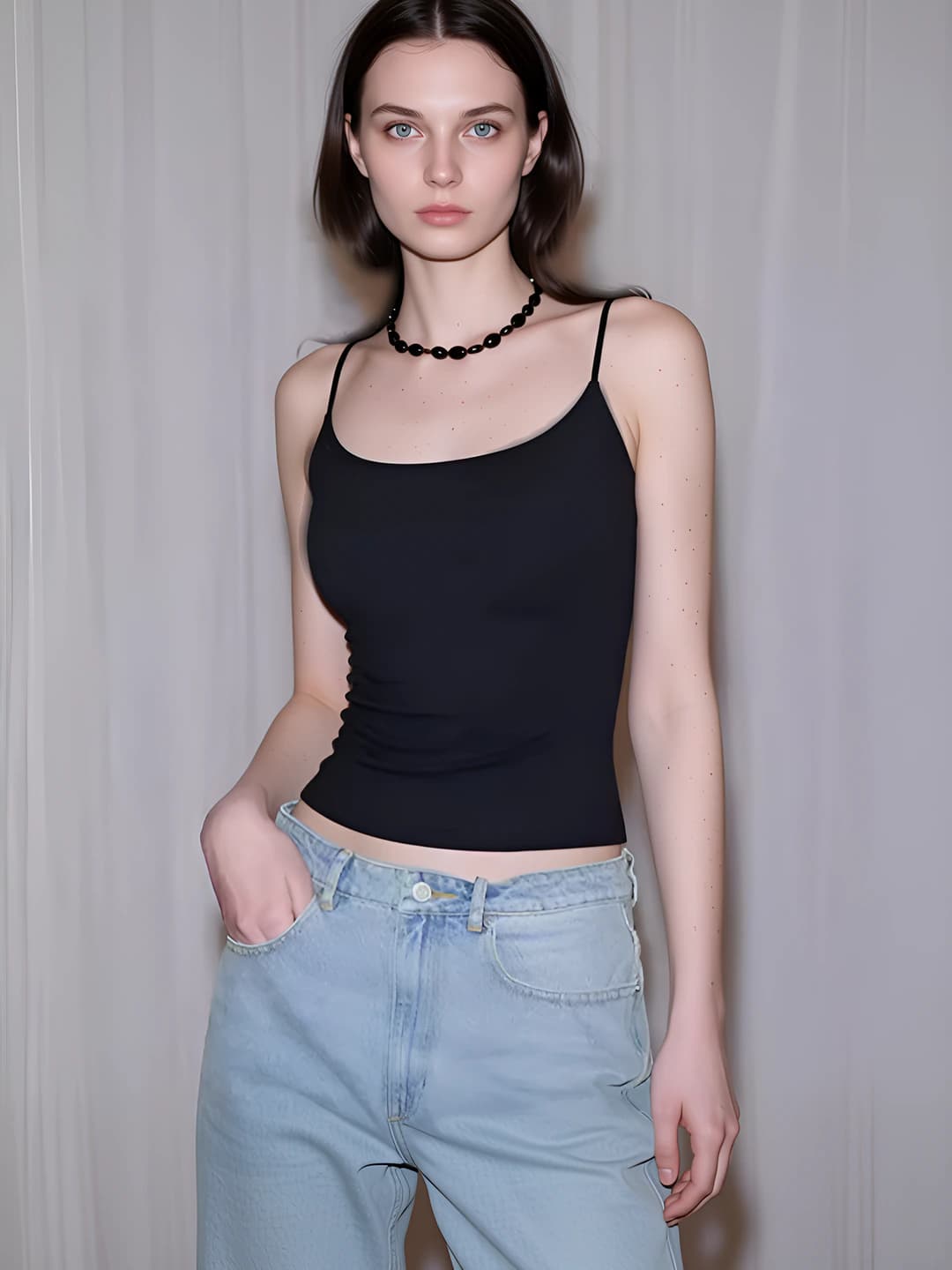 Women's camisole tank top: slim fit, sleeveless, summer, solid colour, stretch, ribbed fabric, 30-50% viscose and cotton
