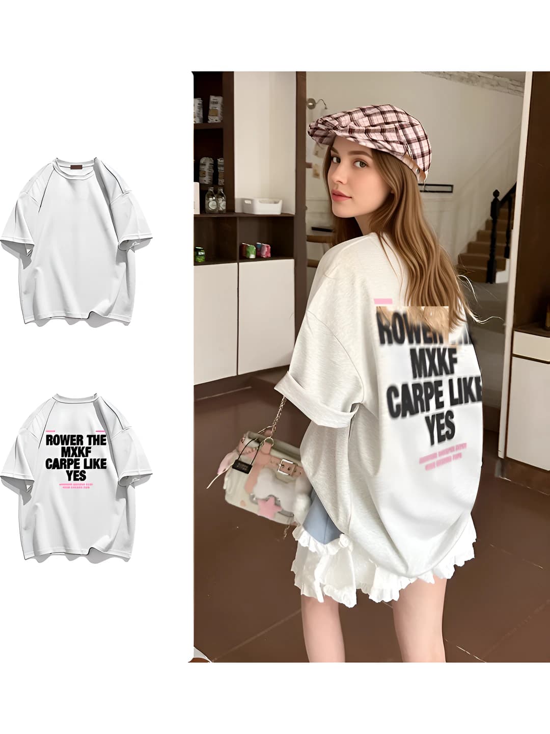 Women's oversize t-shirt, crew neck, short sleeve, printed, casual style