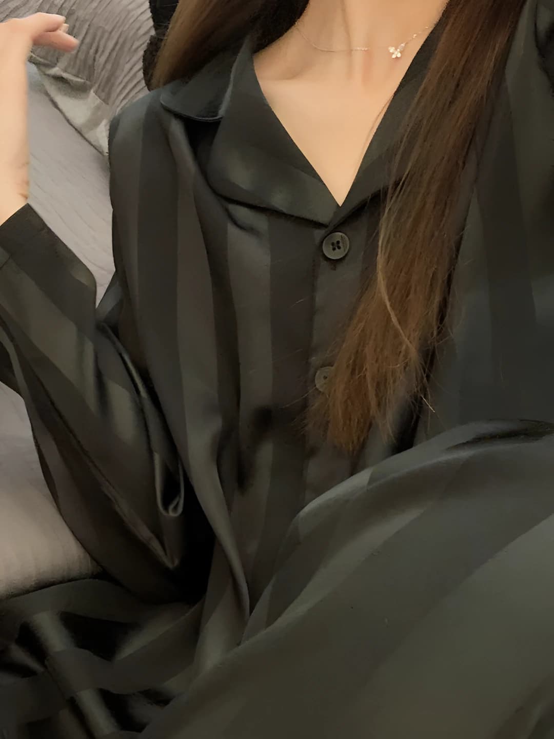Ayollar uchun chiziqli uzun yengli pijama to'plami, qaytarma yoqa, uzun shim, kundalik uy kiyimi, kuz-qish mavsumi