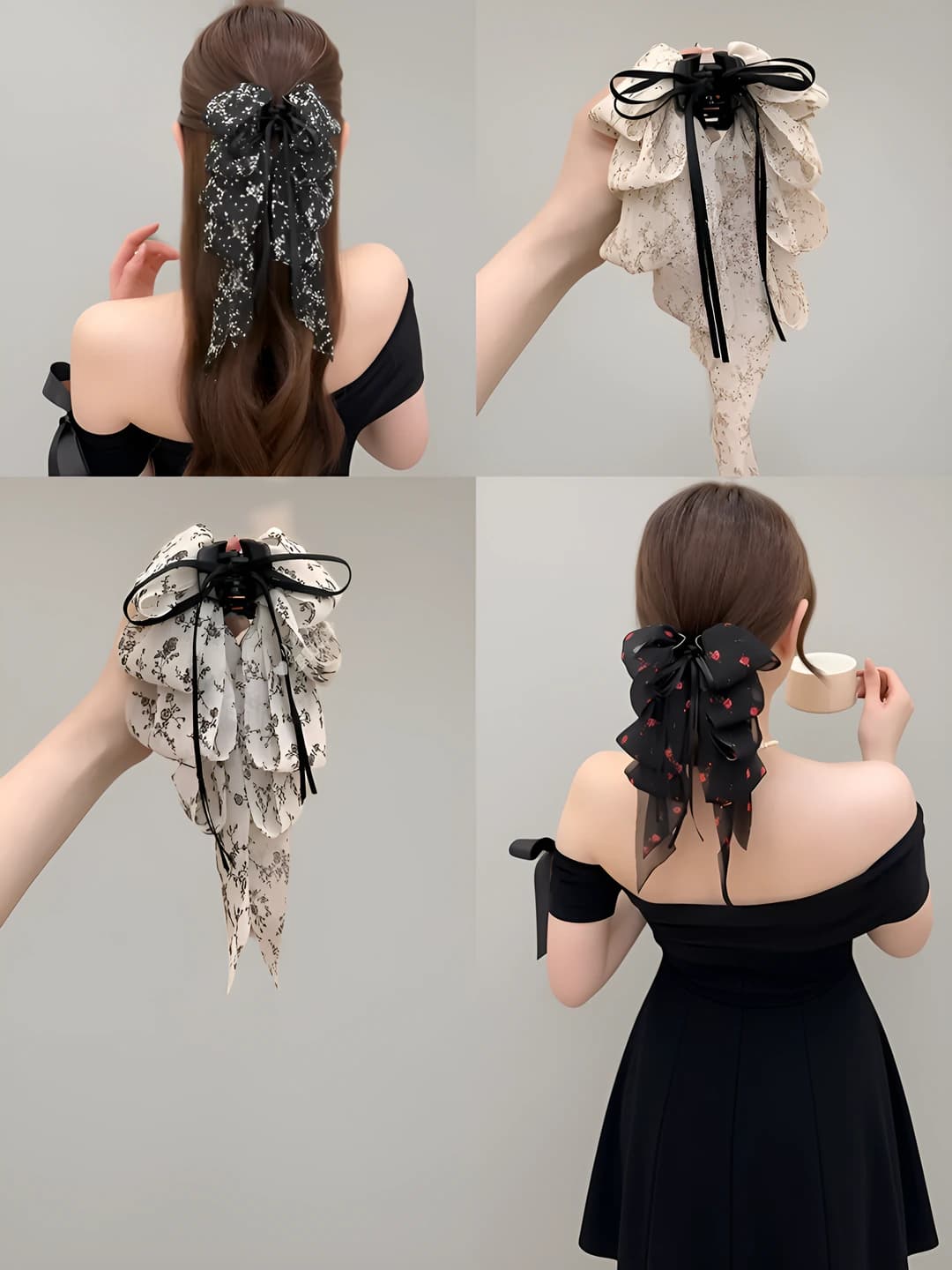 Women's Korean style floral tulle claw hair clip