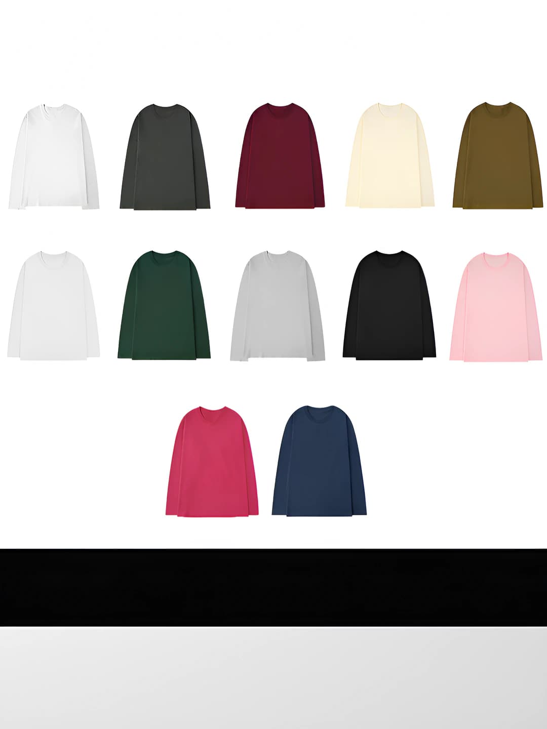 Women's long sleeve t-shirt, loose fit, crew neck, white and black