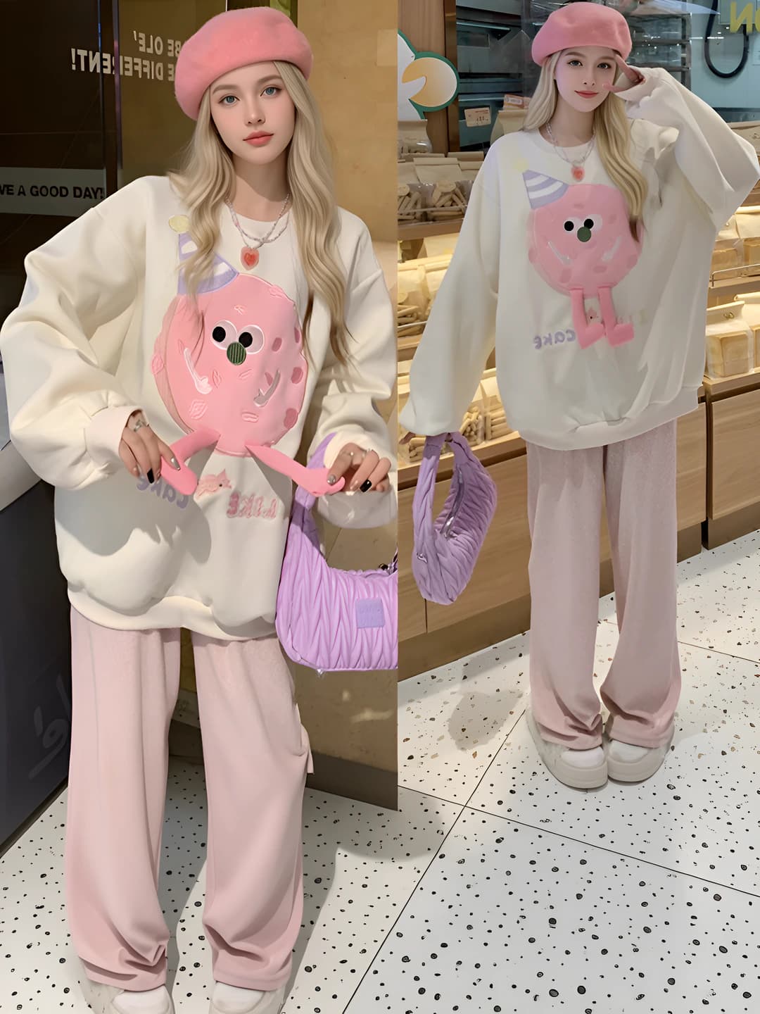 Women's autumn Korean style loose fit long sleeve sweatshirt and trousers two-piece set