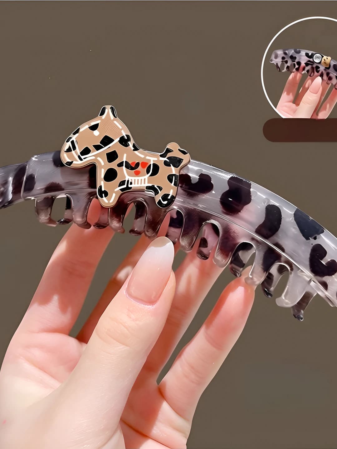 AB side grey leopard horses banana clip ~13 cm