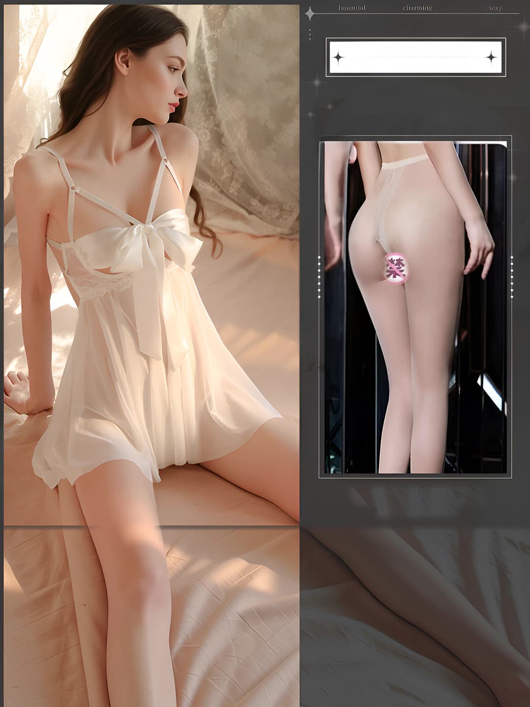 White nightgown, T-briefs & white open-back socks
