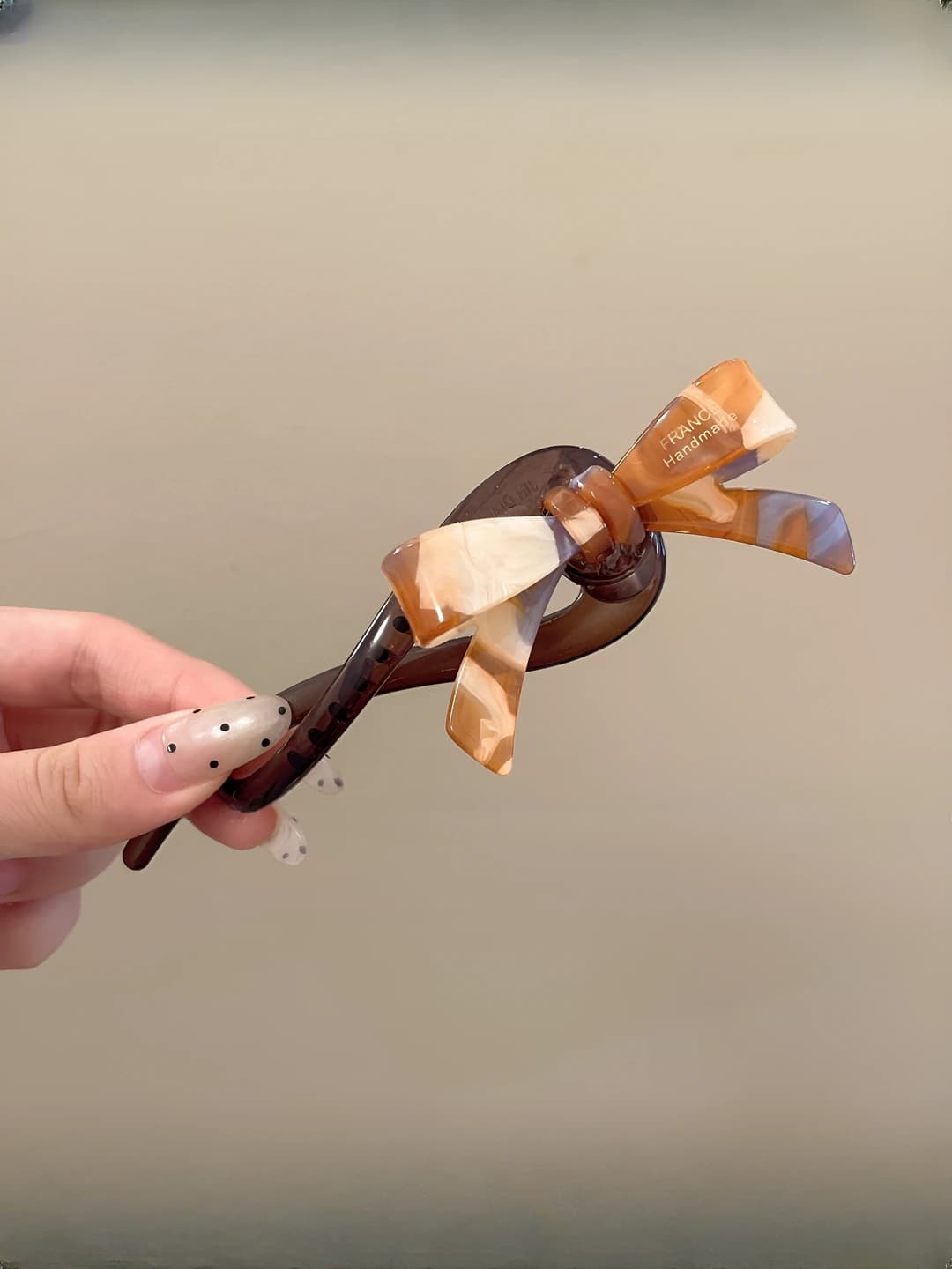 Blue-coffee bow clip, 13 cm