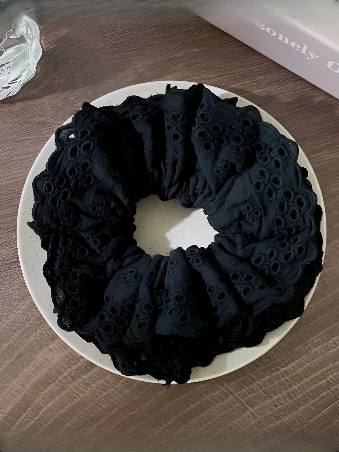 Black, embroidered lace