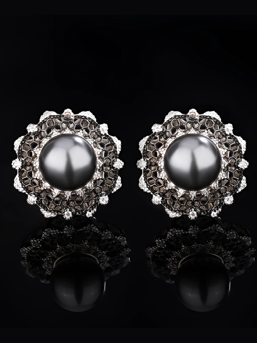 Grey pearl stud earrings