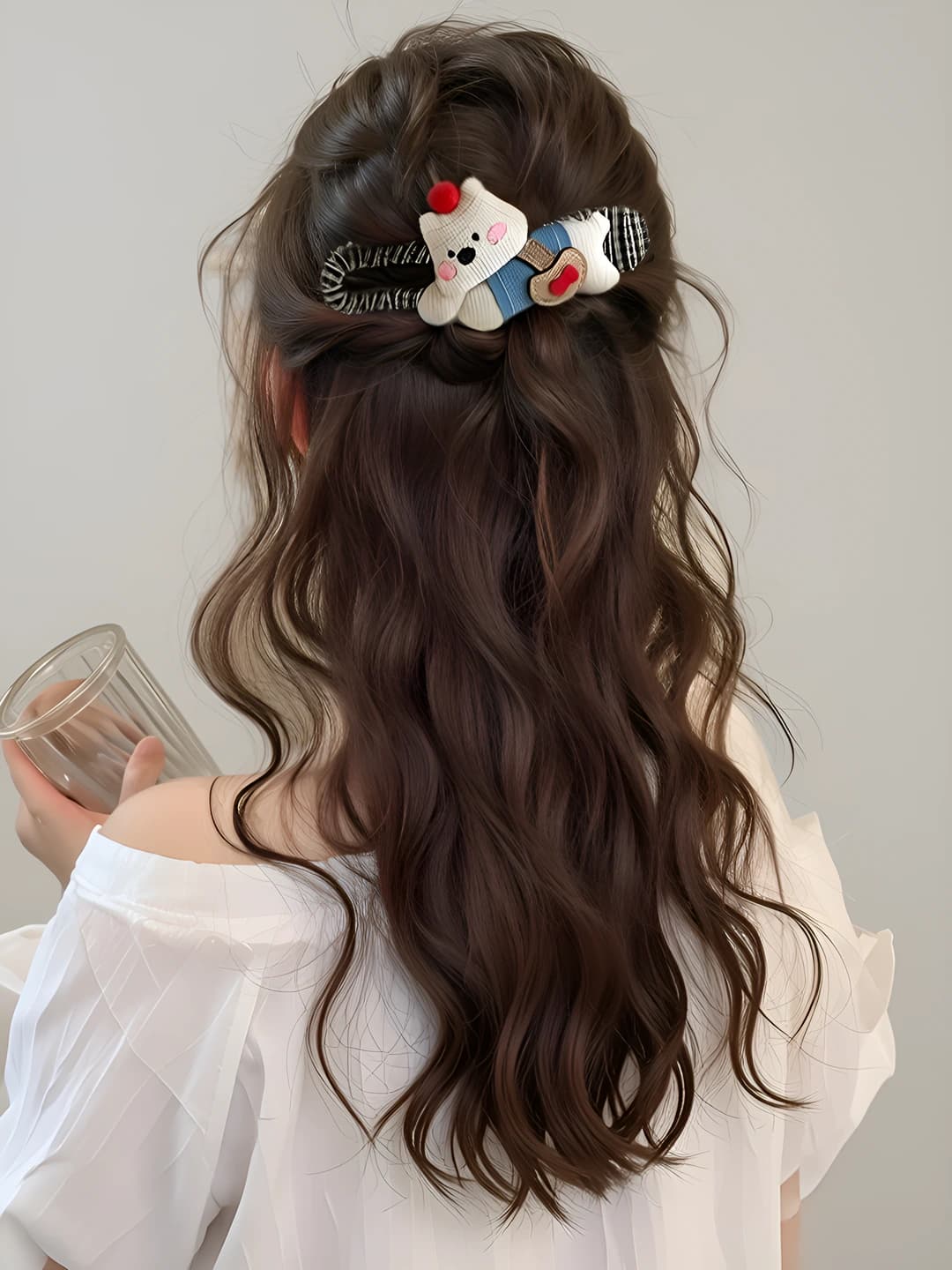 1# Cherry white puppy and cherry white duck clip 11 cm