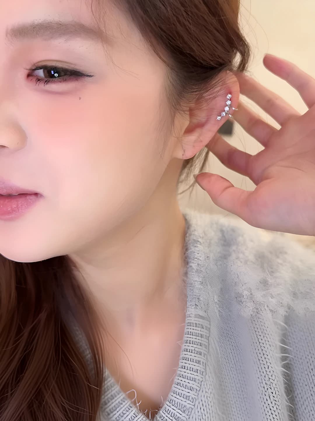1# Five star, moon, diamond ear cuff [single]