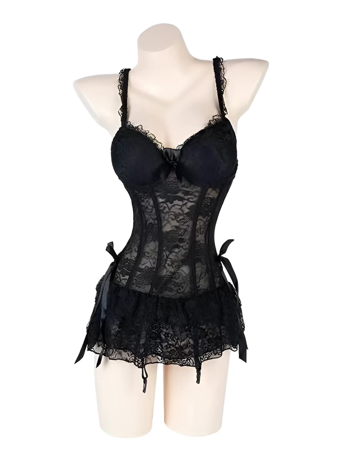 Women's lace nightgown with chest pads and steel rings, bunny girl costume