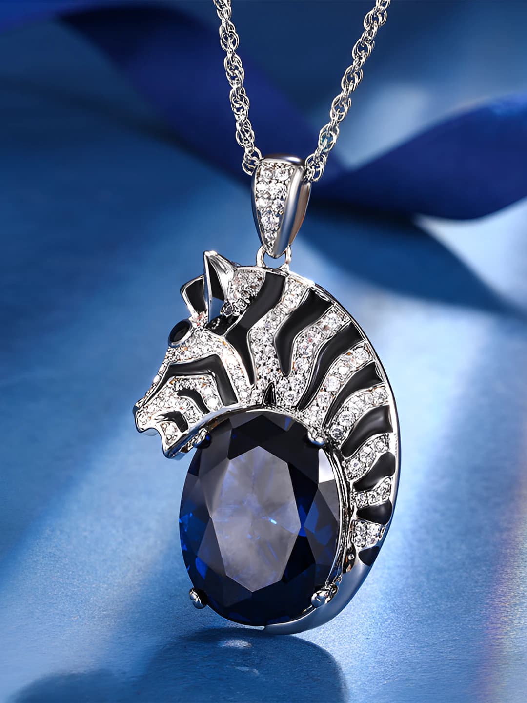 Blue spinel pendant with chain