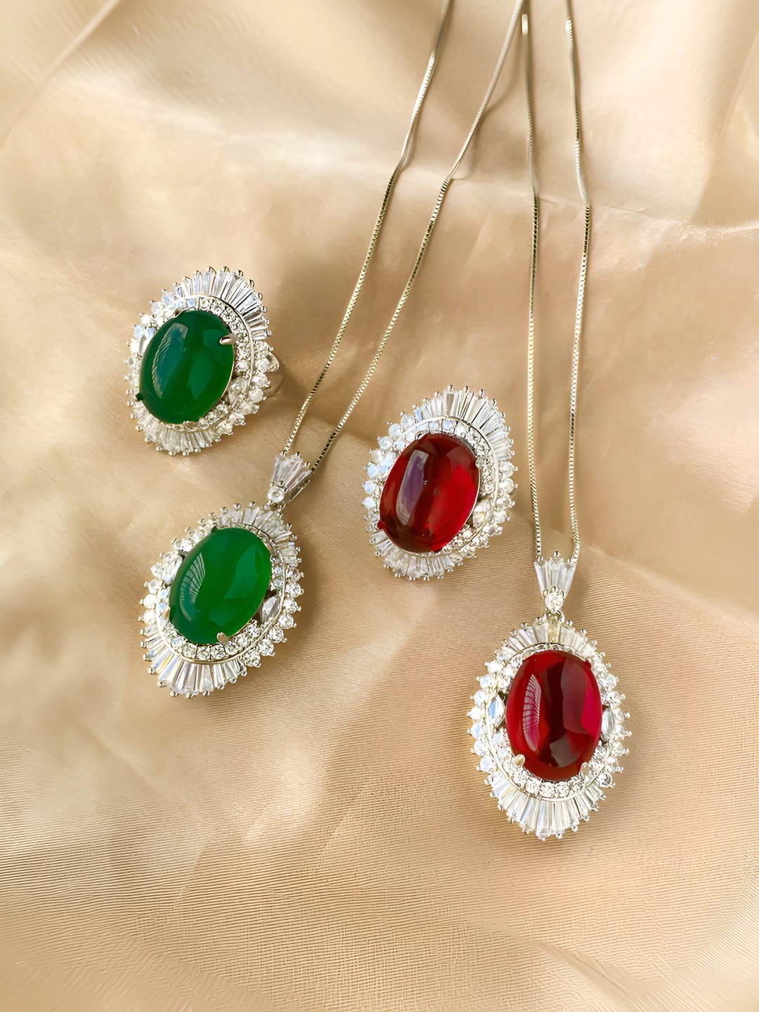 Women's brass set with gold plating, jade inlay, oval shape