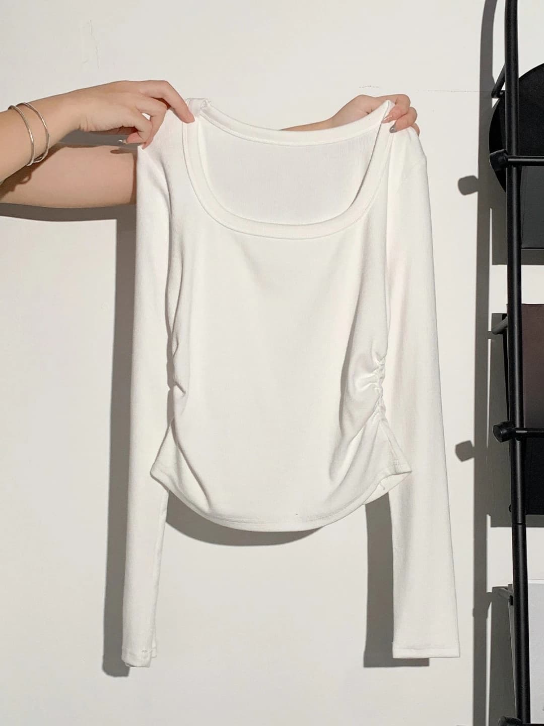 Women's long sleeve top, slim fit, slimming, cropped, pure cotton, solid colour, spring-autumn