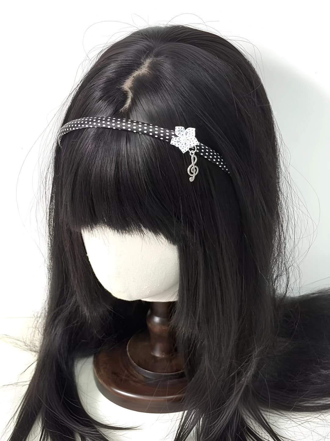2# Black-white polka dot flower headband ~0.8 cm