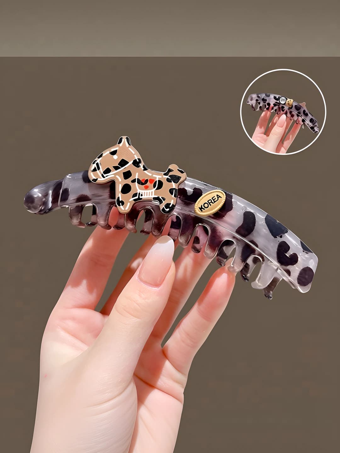 AB side grey leopard horses banana clip ~13 cm