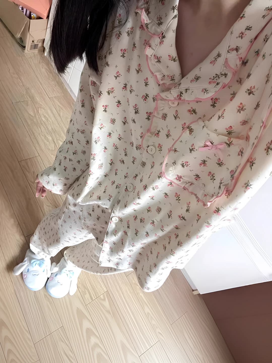 Women's 2026 floral long sleeve pajama set with trousers, autumn, polyester, plus size