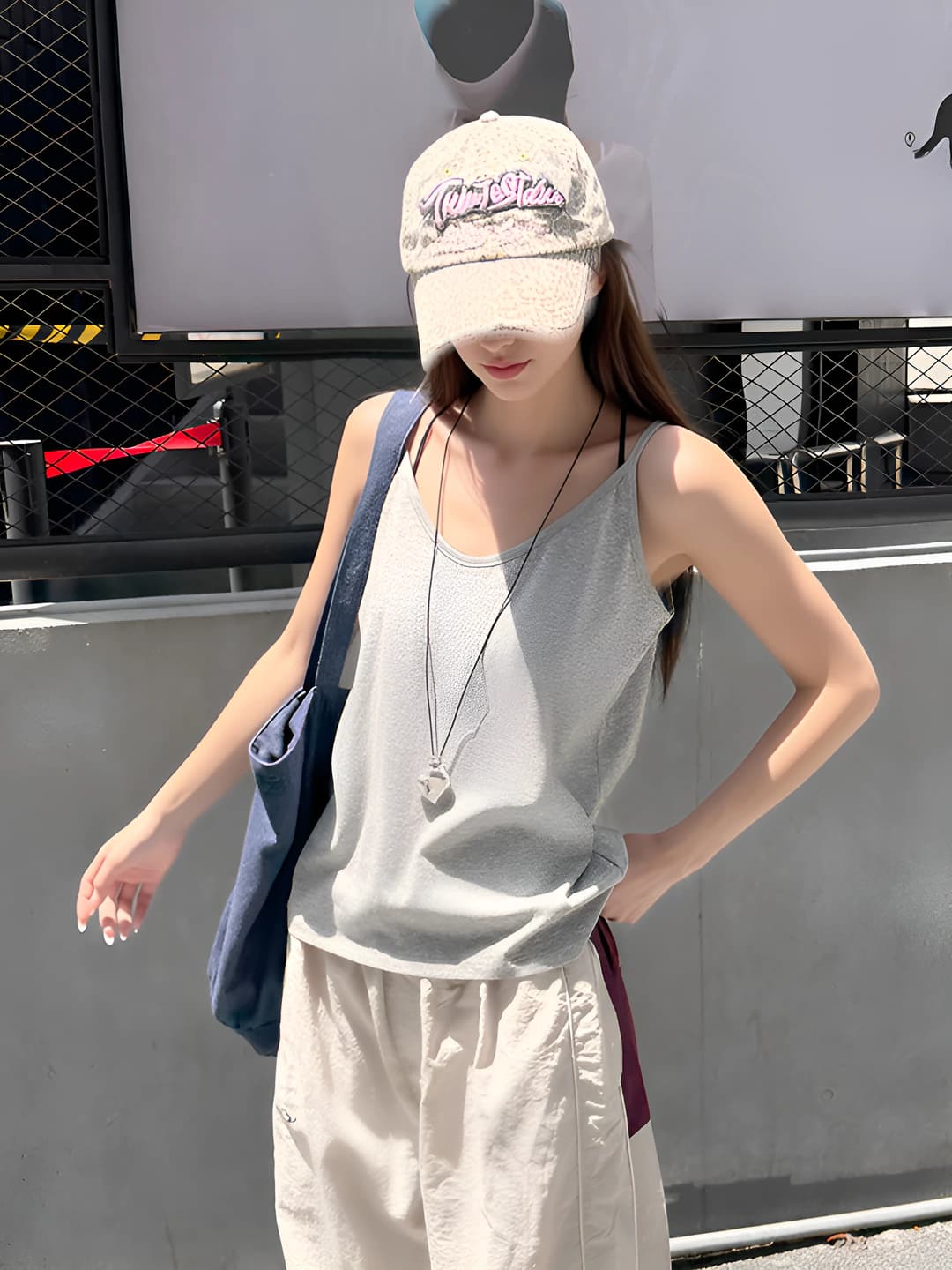 Women's summer loose fit tank top, 65% cotton, 35% polyester, solid colour, V-neck, sleeveless