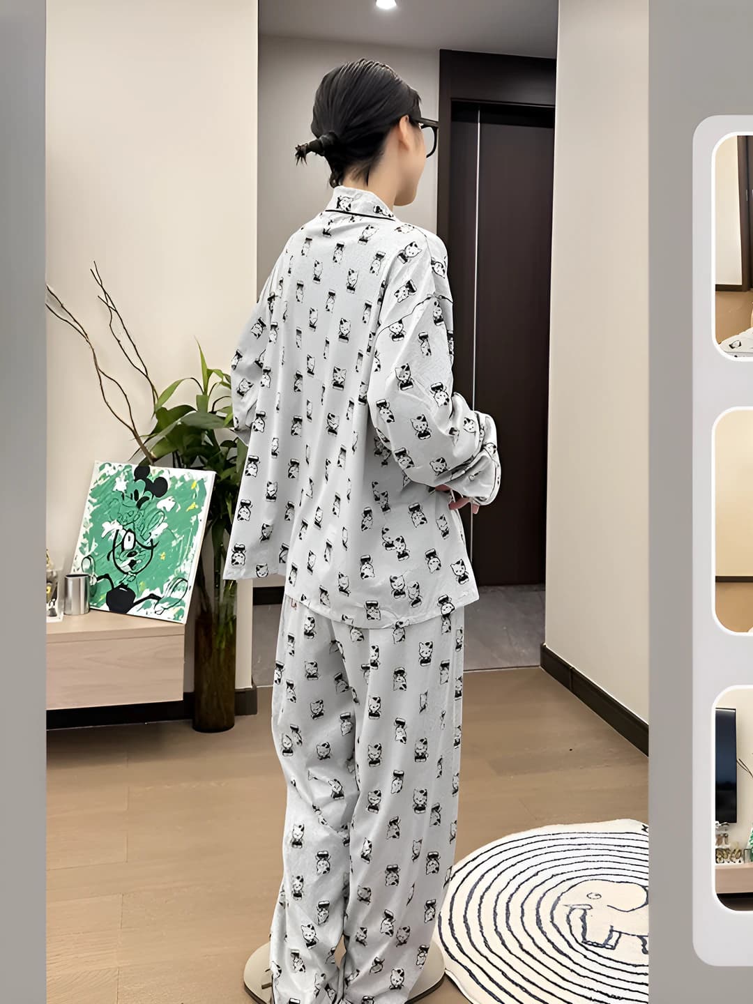 Женский комплект пижам с принтом Hello Kitty, длинный рукав и брюки, домашняя одежда на осень-зиму