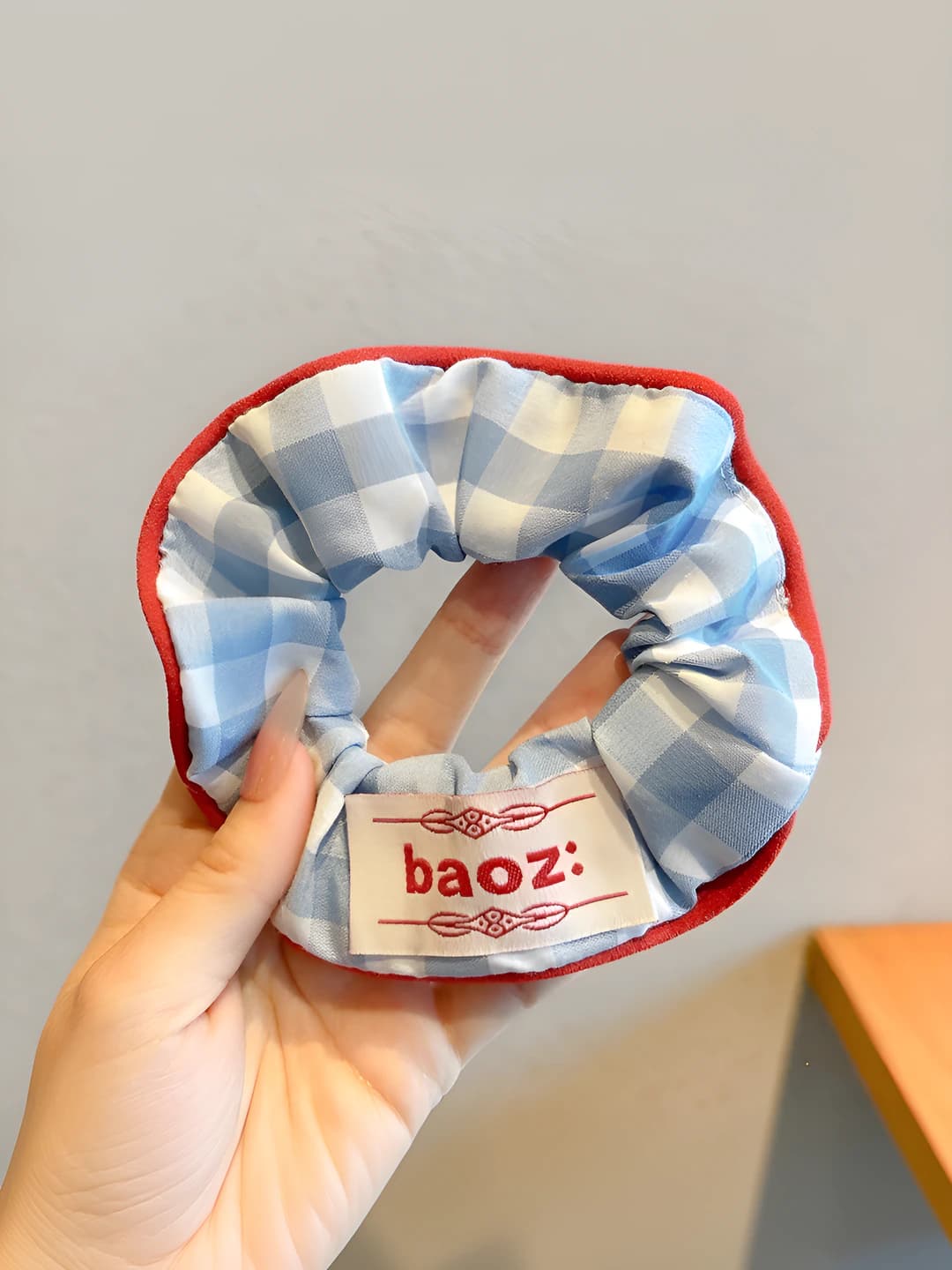 Blue plaid scrunchie ~12 cm
