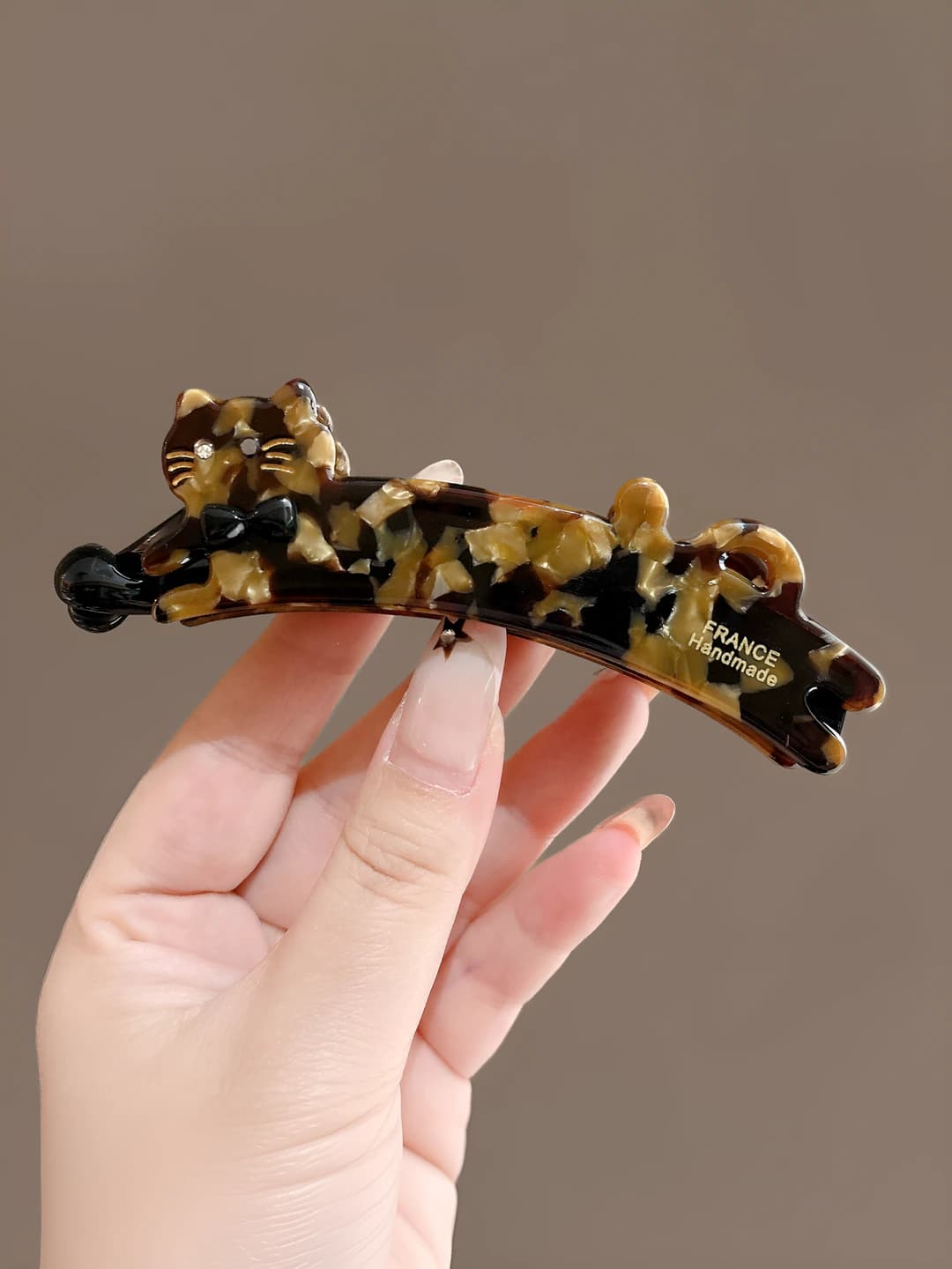 3# Brown leopard banana clip, base ~11cm, acetate