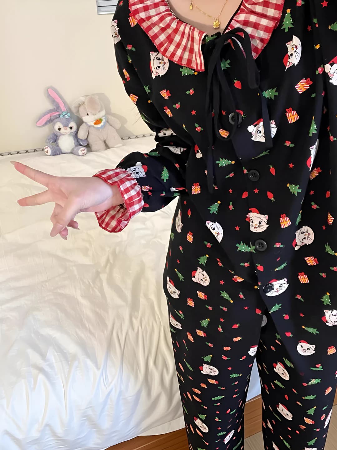 Women's Korean style printed pajama set: long sleeve top and trousers, spring-autumn