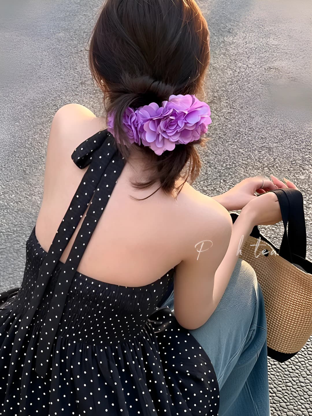 4_ Purple floral banana clip 13 cm