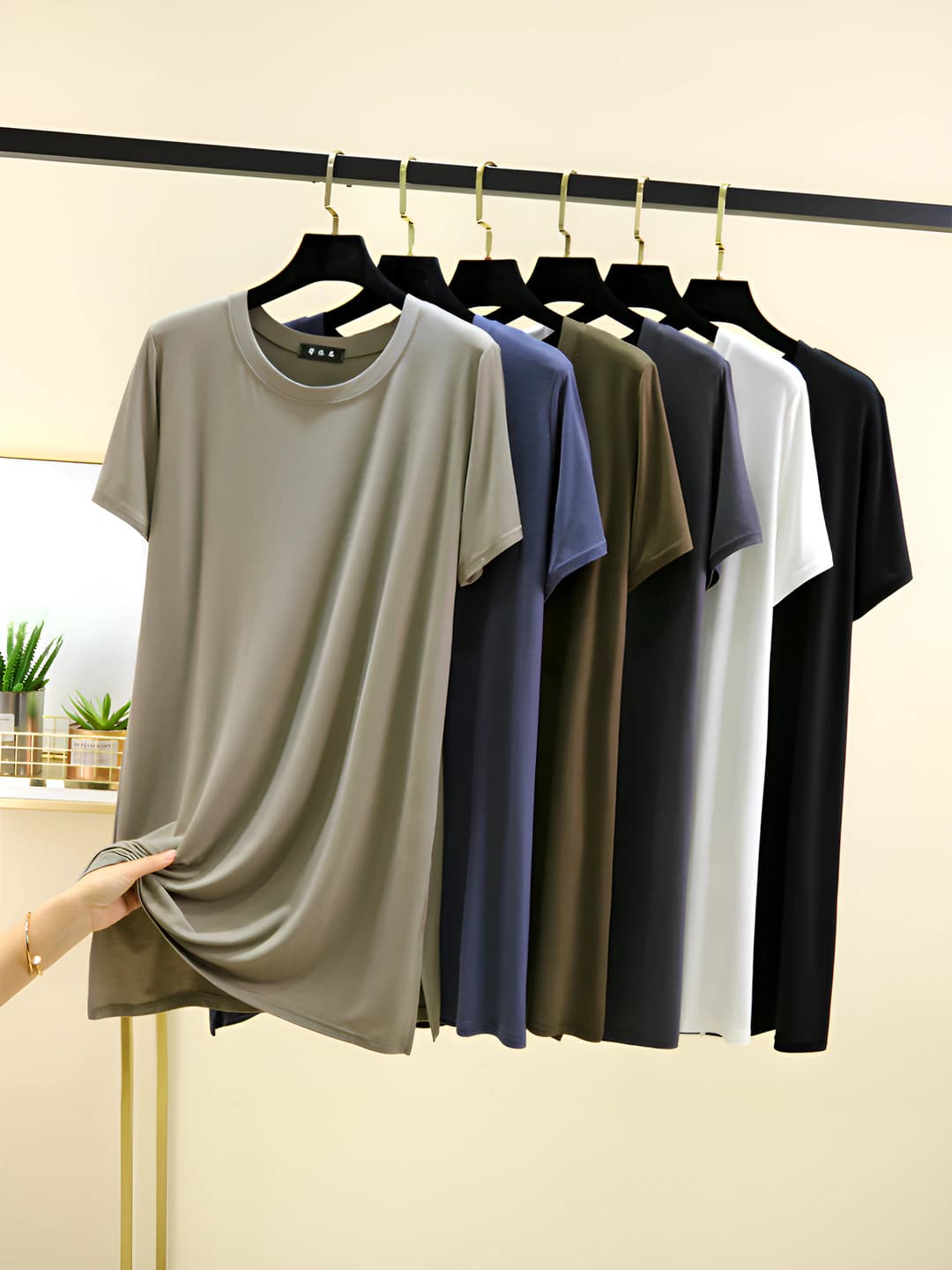 Women's modal t-shirt, summer, short sleeve, crew neck, loose fit, plus size, slimming, mid-length, solid colour