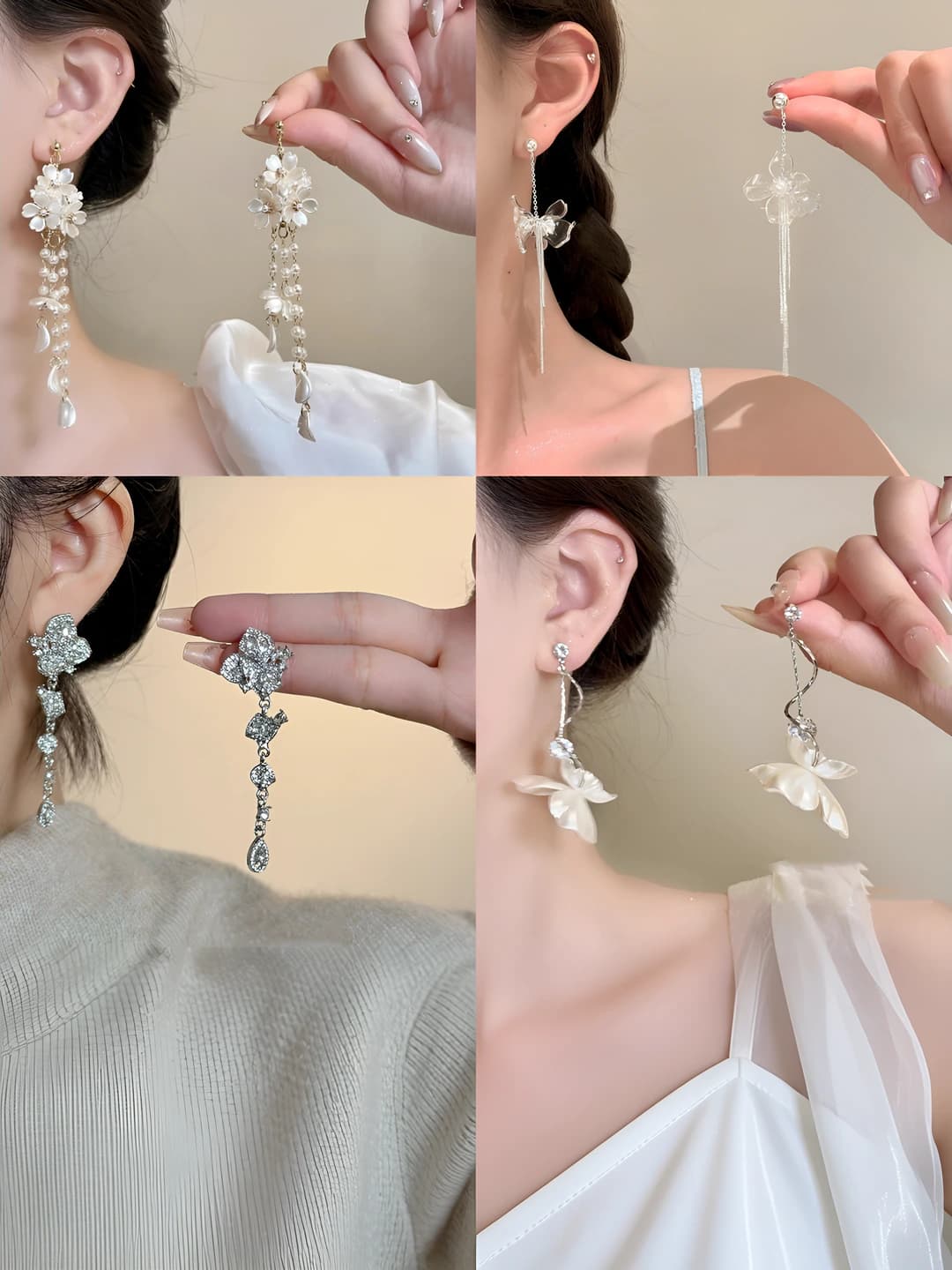 Women's French-style flower tassel earrings, 925 silver post, zinc alloy, electroplating, individual style