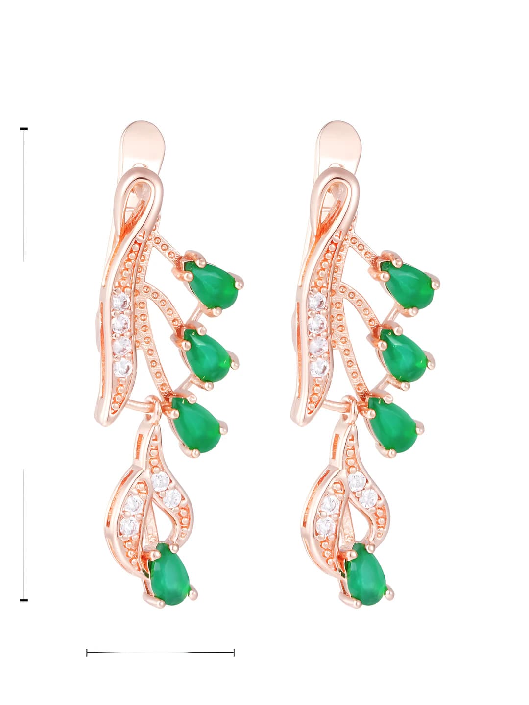 Women's copper earrings in European style, geometric shape, with emerald and zircon, design element: totem and waves