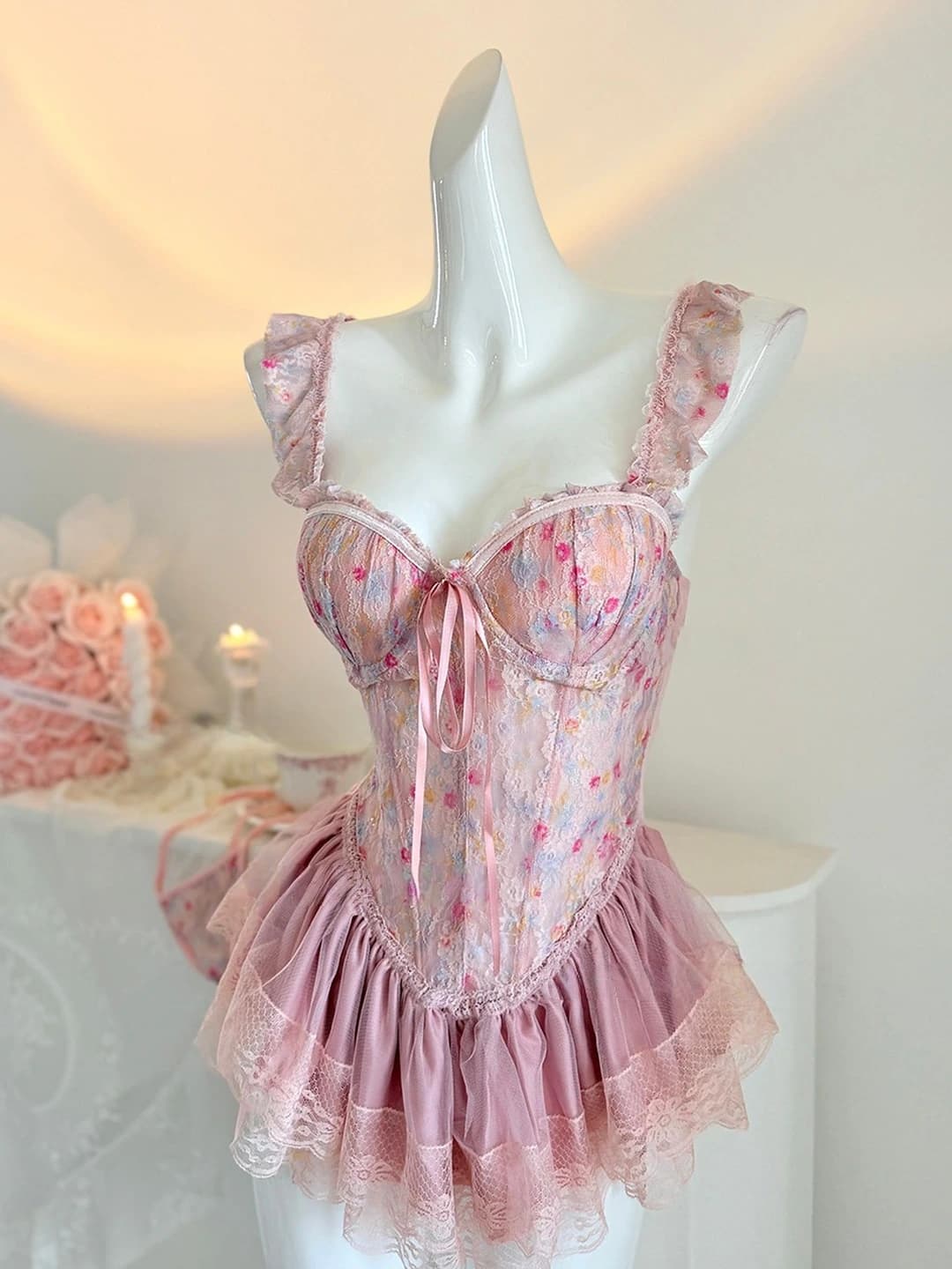 Sweet pink floral set (cups + panties)