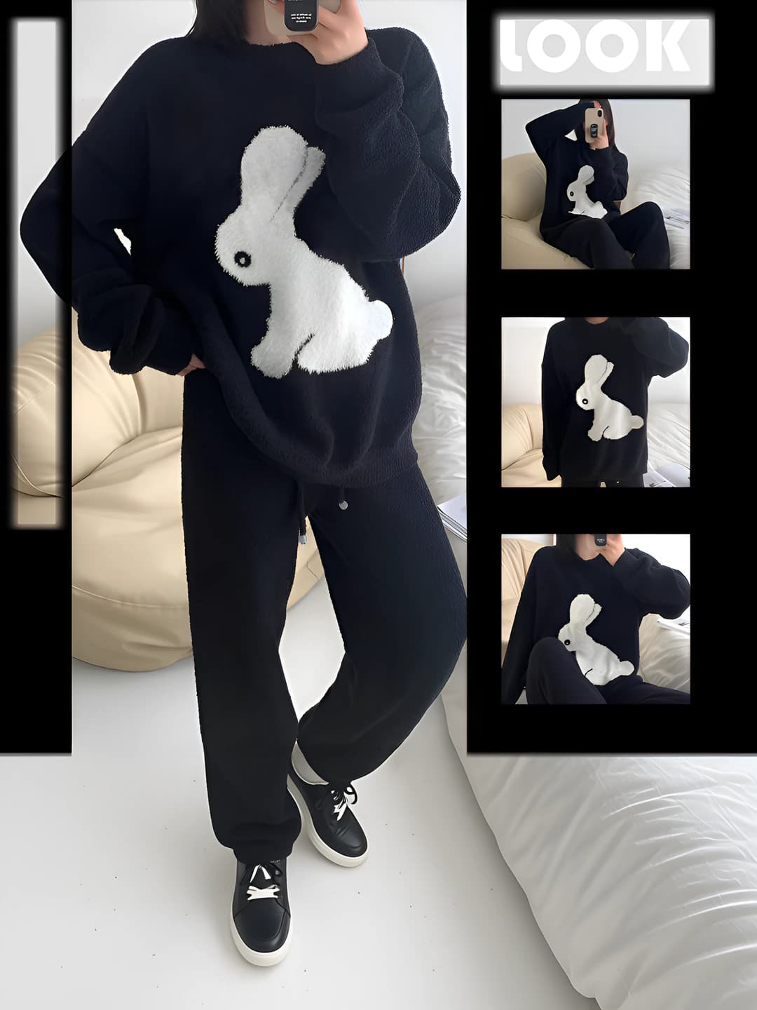 Women's winter coral fleece loungewear set: crew neck, fleece-lined, thickened, long sleeve, trousers, warm