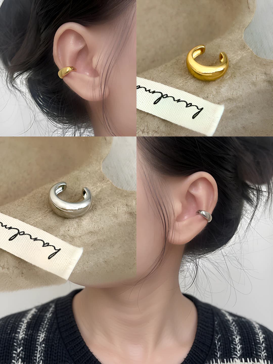 Женские серьги-клипсы C-образной формы из меди с 18k золотым покрытием, геометрический элемент дизайна, городской стиль