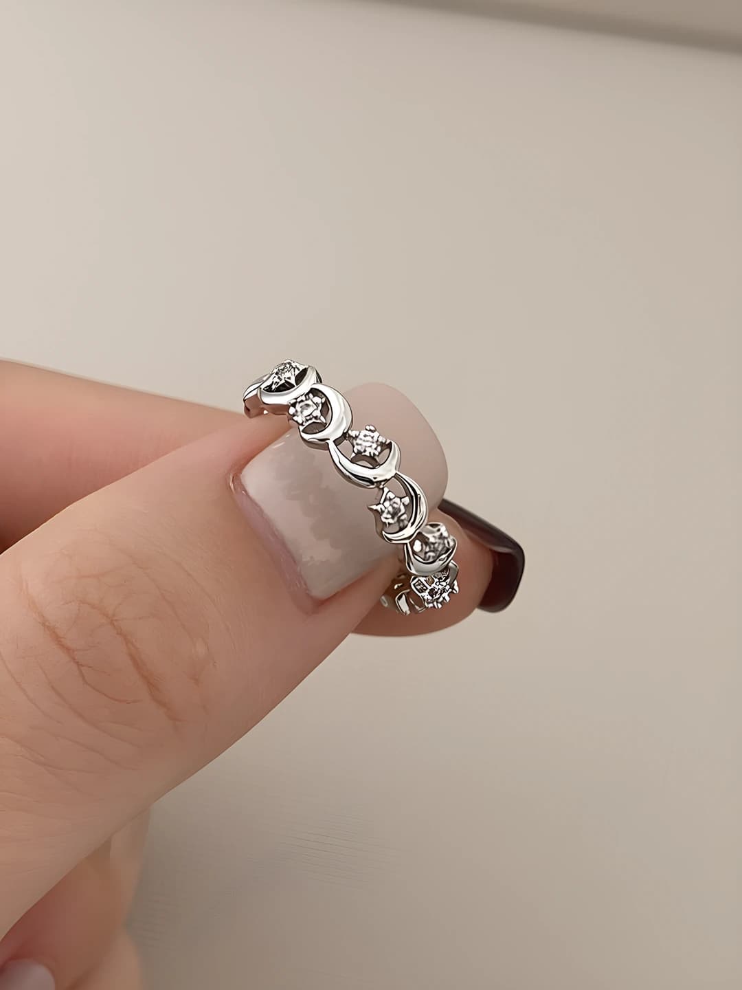 Silver He Fang star moon ring