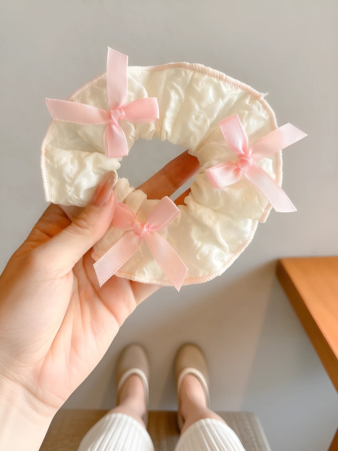 1# Ruffled pink bow 11 cm