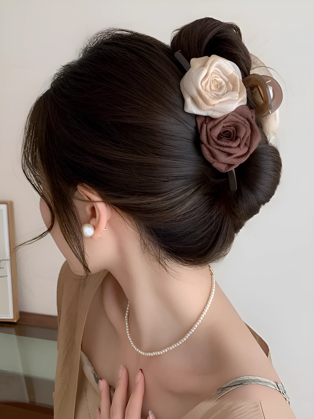 Beige-coffee dried rose 13 cm
