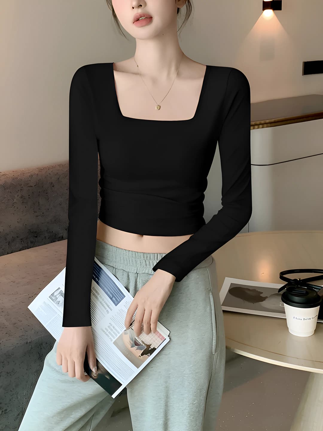 Black [Cotton] Square neck