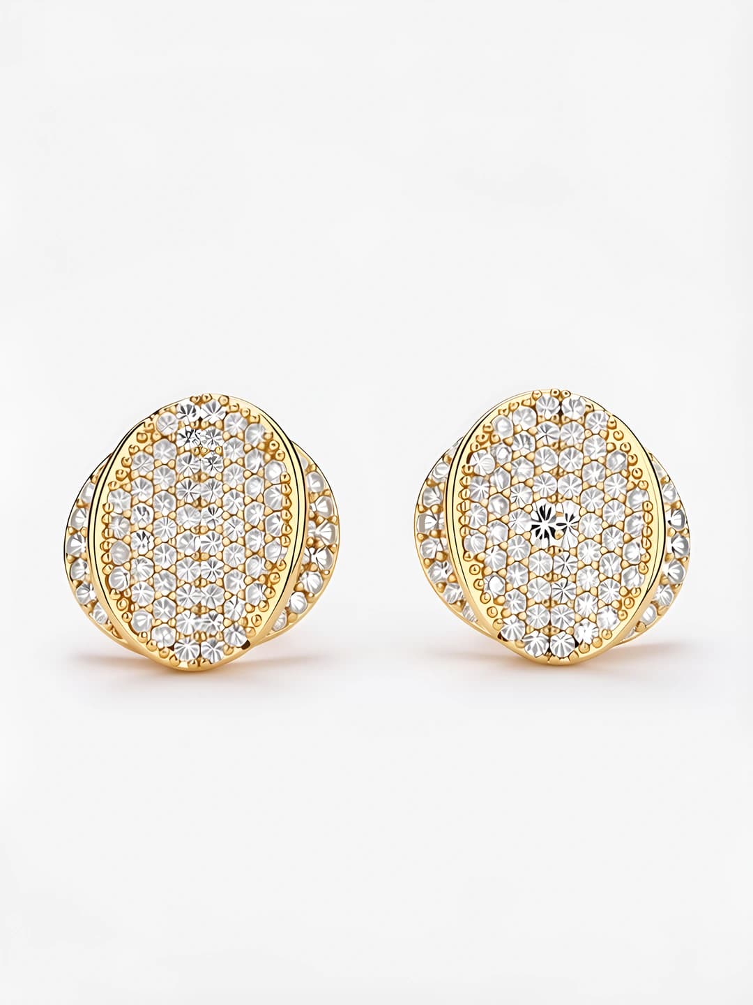 Women's round simple stud earrings, copper alloy, with zircon, stylish design