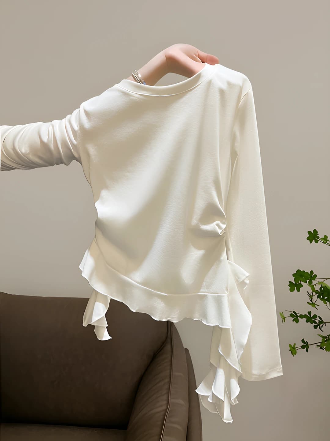 Women's crew neck, long sleeve, solid colour, autumn-winter long-sleeve base top