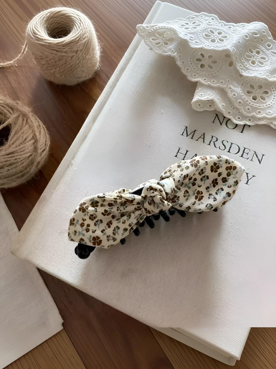 Beige-coffee floral bow banana clip