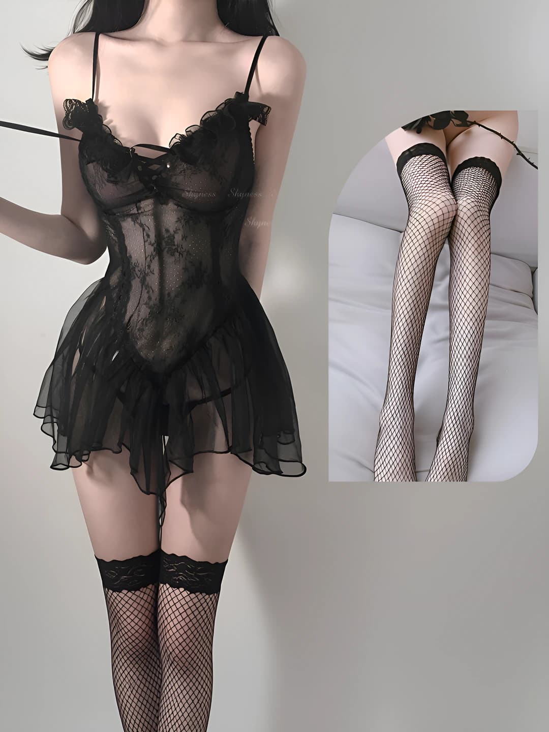 Qora (uy kiyimi + T-shorts) + kisa chorshechka