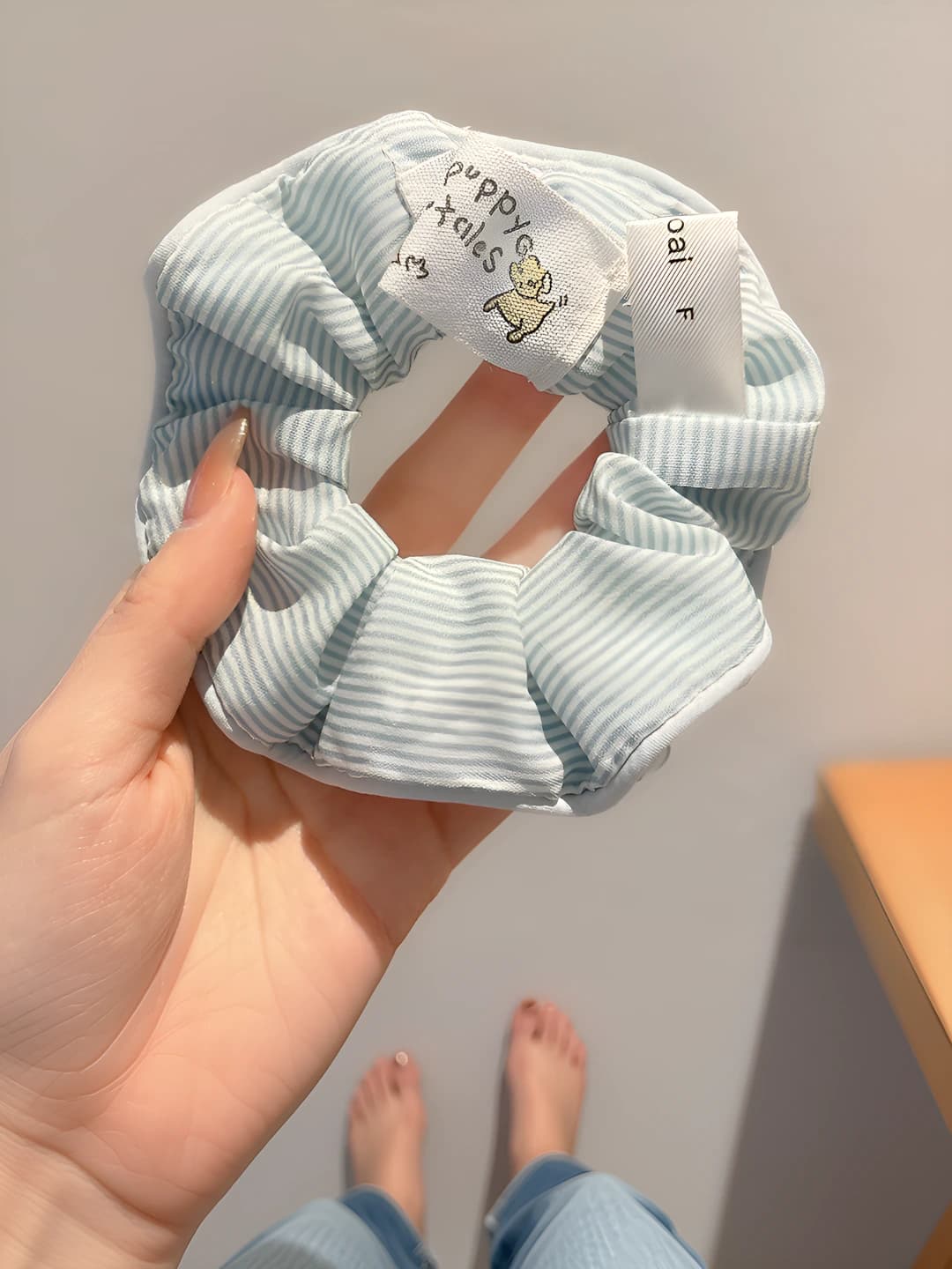 4# Small dog striped large scrunchie - 10 cm