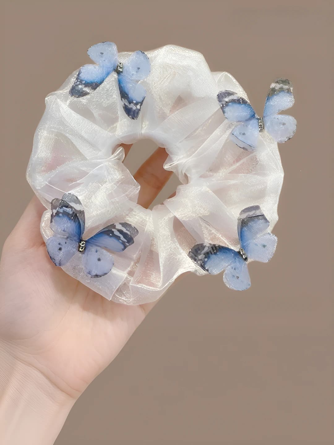 White, butterfly, tulle, hair tie, ~12 cm