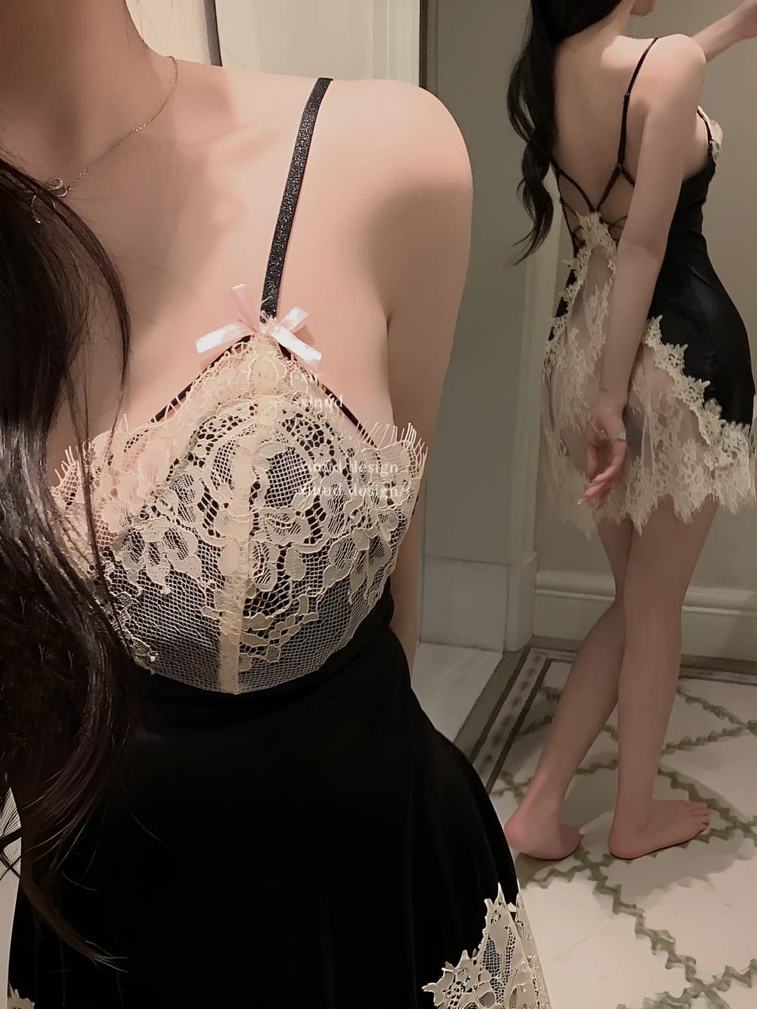 Women's lace nightgown, thin, V-neck, sleeveless, summer