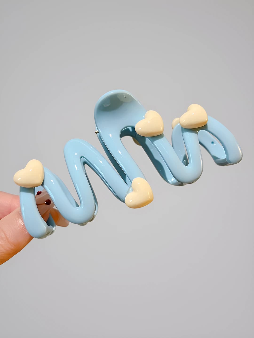 Blue heart wave hair clip 10.5 cm