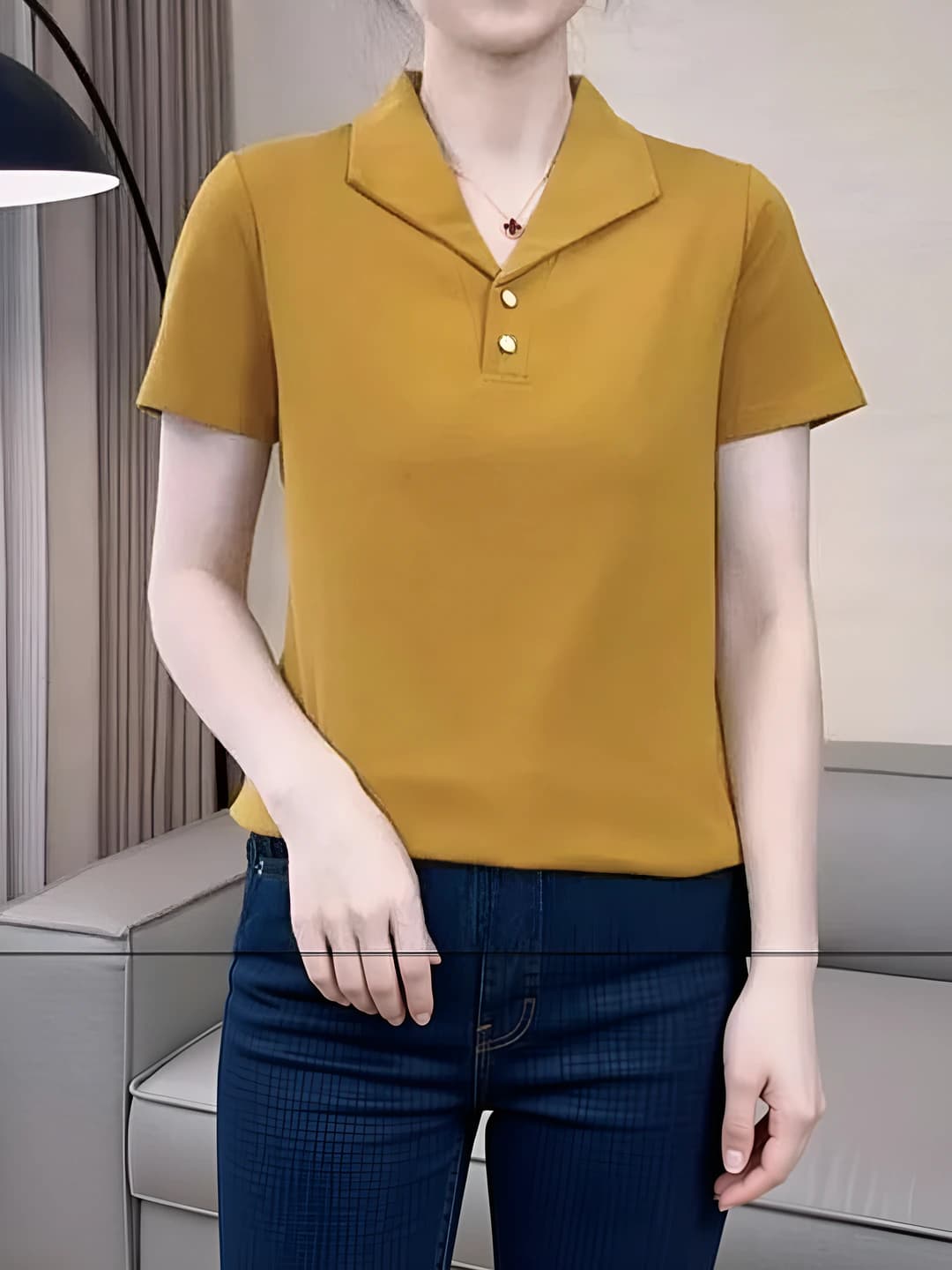 Women's 2026 summer polo shirt: plus size, lapel collar, slimming, retro, short sleeve, loose fit, solid colour, casual style